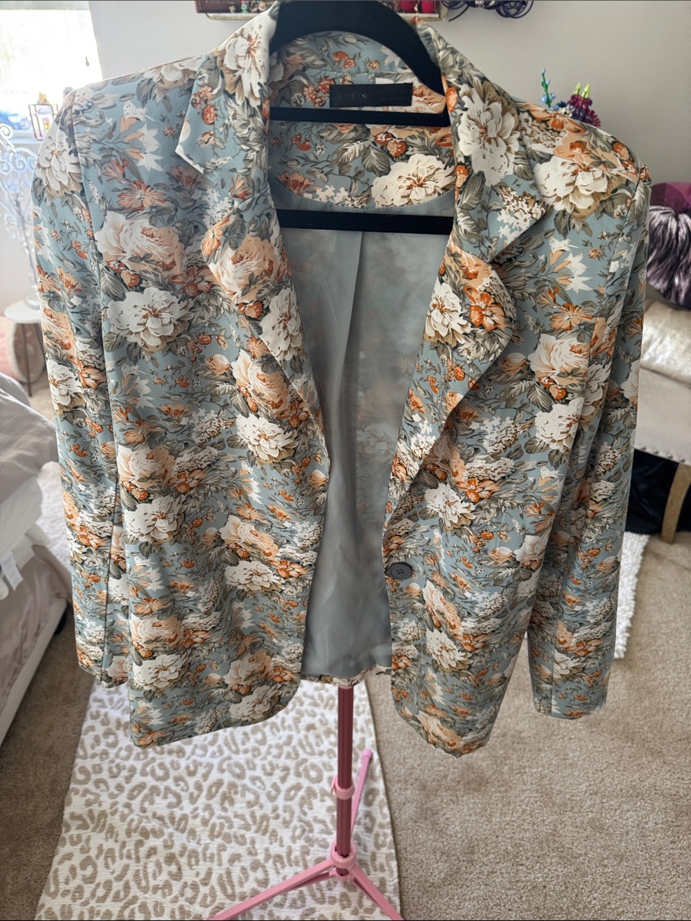 SHEIN Blue Floral Print Blazer Jacket